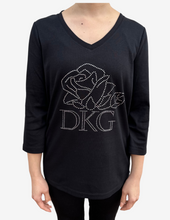 Load image into Gallery viewer, NEW! Rose Shirt - Women Sizes (V-Neck, ¾ Sleeves, Silver Rhinestones)