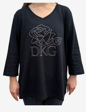 Load image into Gallery viewer, NEW! Rose Shirt - Women Plus Sizes (V-Neck, ¾ Sleeves, Silver Rhinestones)