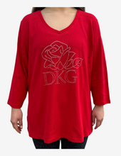 Load image into Gallery viewer, NEW! Rose Shirt - Women Plus Sizes (V-Neck, ¾ Sleeves, Silver Rhinestones)