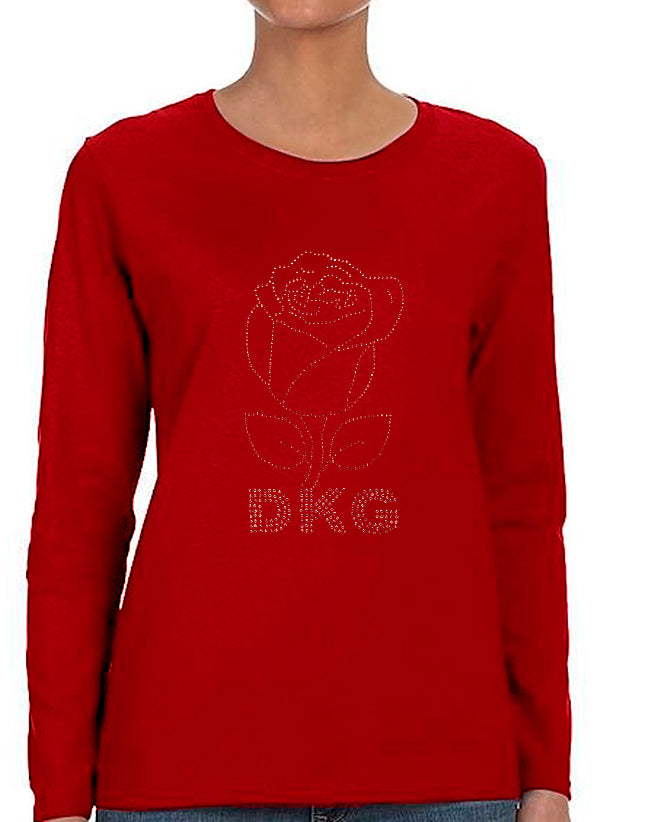 Large Rose Shirt (Crew Neck, Long Sleeves, Silver Rhinestones)