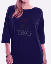 Load image into Gallery viewer, Rosebud Shirt Plus Sizes (Boat Neck, ¾ Sleeves, Red/Green/Silver Rhinestones)
