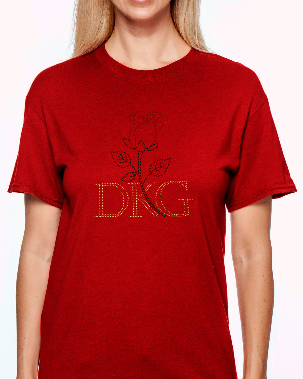 Rosebud Shirt (Crew Neck, Short Sleeve, Red/Green/Gold Rhinestones)