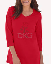 Load image into Gallery viewer, Rosebud Shirt Plus Sizes (V-Neck, ¾ Sleeves, Red/Green/Silver Rhinestones)
